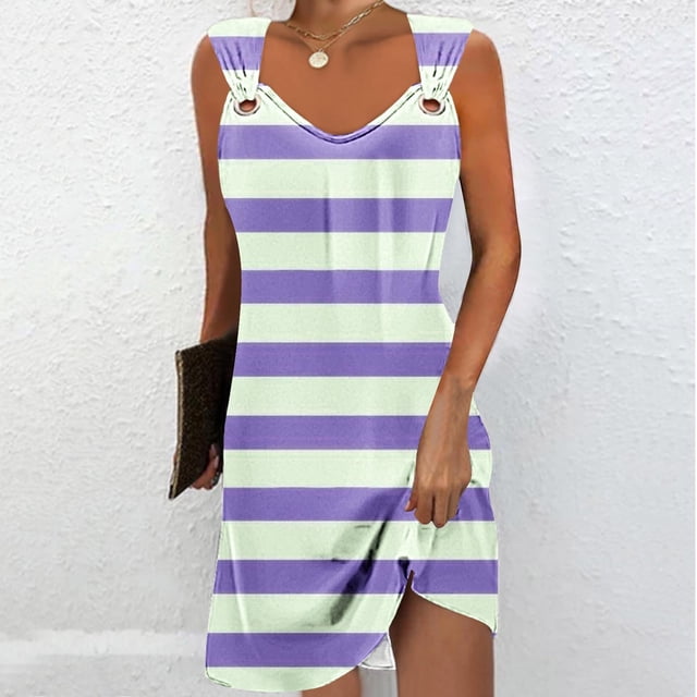 Pisexur Robe Sans Manches à Col en V pour Femme Été Confort Mode Couleur Unie Poche Robe Sans Manches à Col en V Robe pour Femme