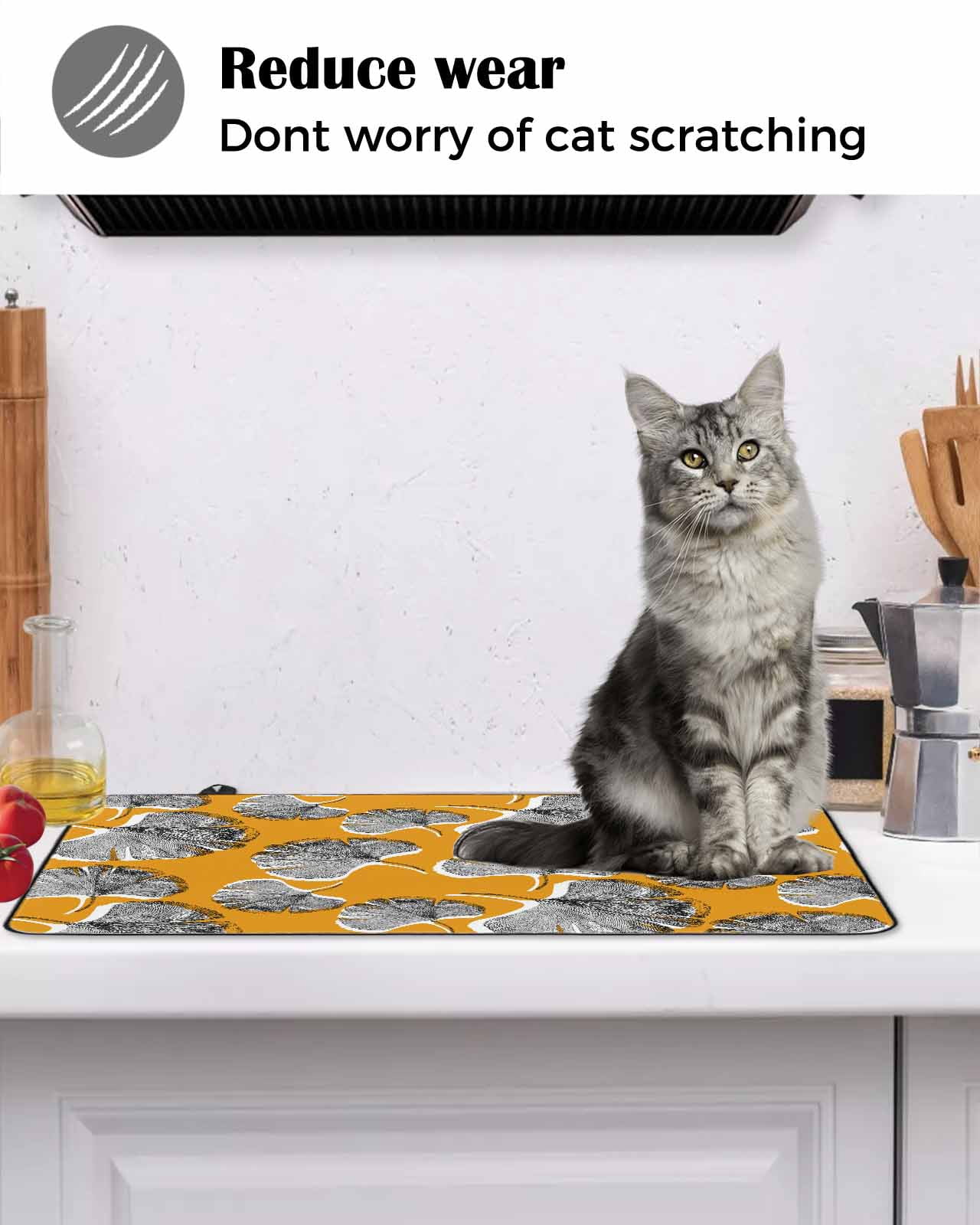 nqOlkjepod Large Induction Cooktop Protector Mat 24"x21", Grey Leaves Stove Top Covers for Electric Stove, Vintage Abstract Art Botanical Orange Stove Burner Cover Mats, Glass Top Stove Cover