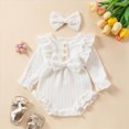 thumbnail image 2 of Farysays Newborn Infant Baby Girl Clothes Cotton Linen Long Sleeve Smocked Bubble Romper Ruffle Bodysuit Jumpsuit Fall Outfit, 2 of 7