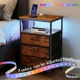thumbnail image 4 of Sweetcrispy LED Nightstand with Charging Station – 15.7" Wide Smart Bedside Table with 3 Fabric Drawers, AC & USB Ports, Rustic Brown, 4 of 6