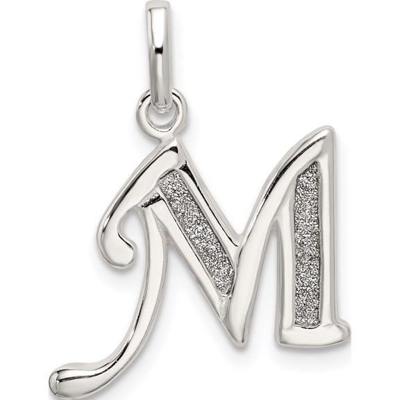 Sterling Silver Polished Glitter Enamel Letter M Initial Charm (25 X 18) Made In India qc9181m