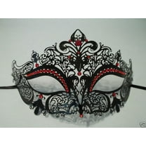 Black Red Rhinestone Venetian Mask Masquerade Ball Prom Metal Filigree