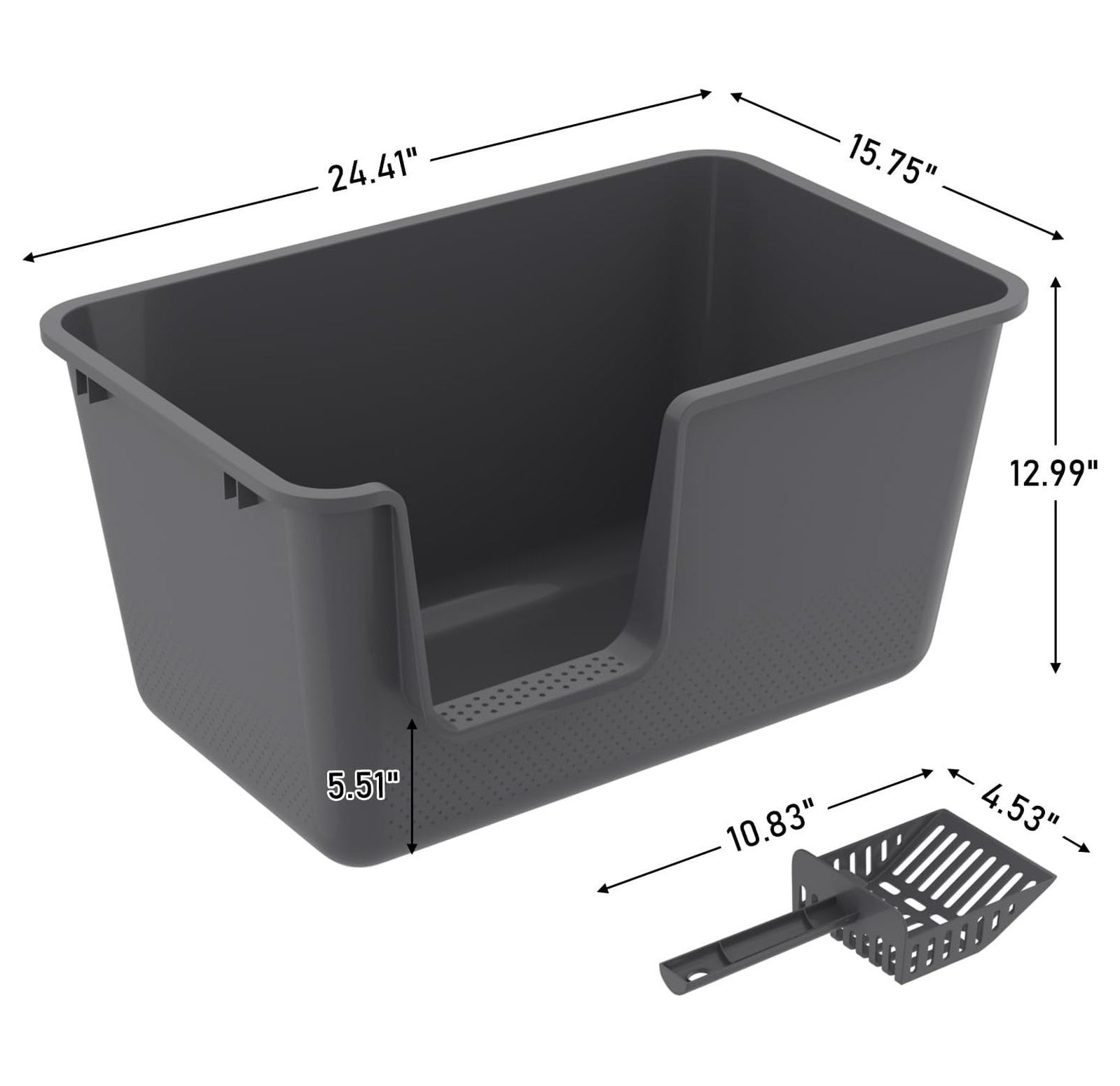 4-Pack Cat Litter Box with High Sides and , Plastic Open Litter Box, Gray