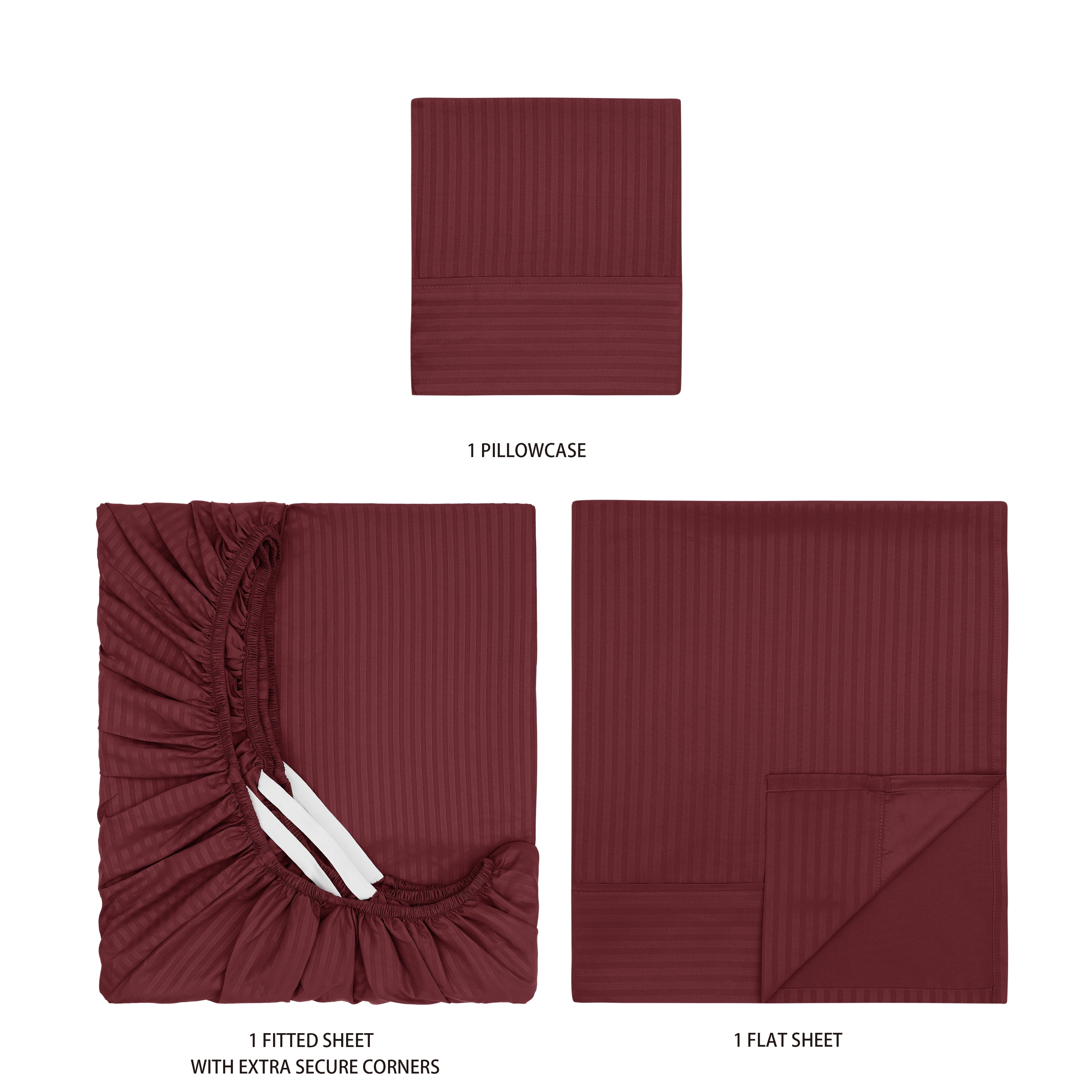 Mainstays Super Soft Brushed Microfiber Bed Sheet Set, Luscious Red Merlot Embossed Stripe, Queen, 4 Piece