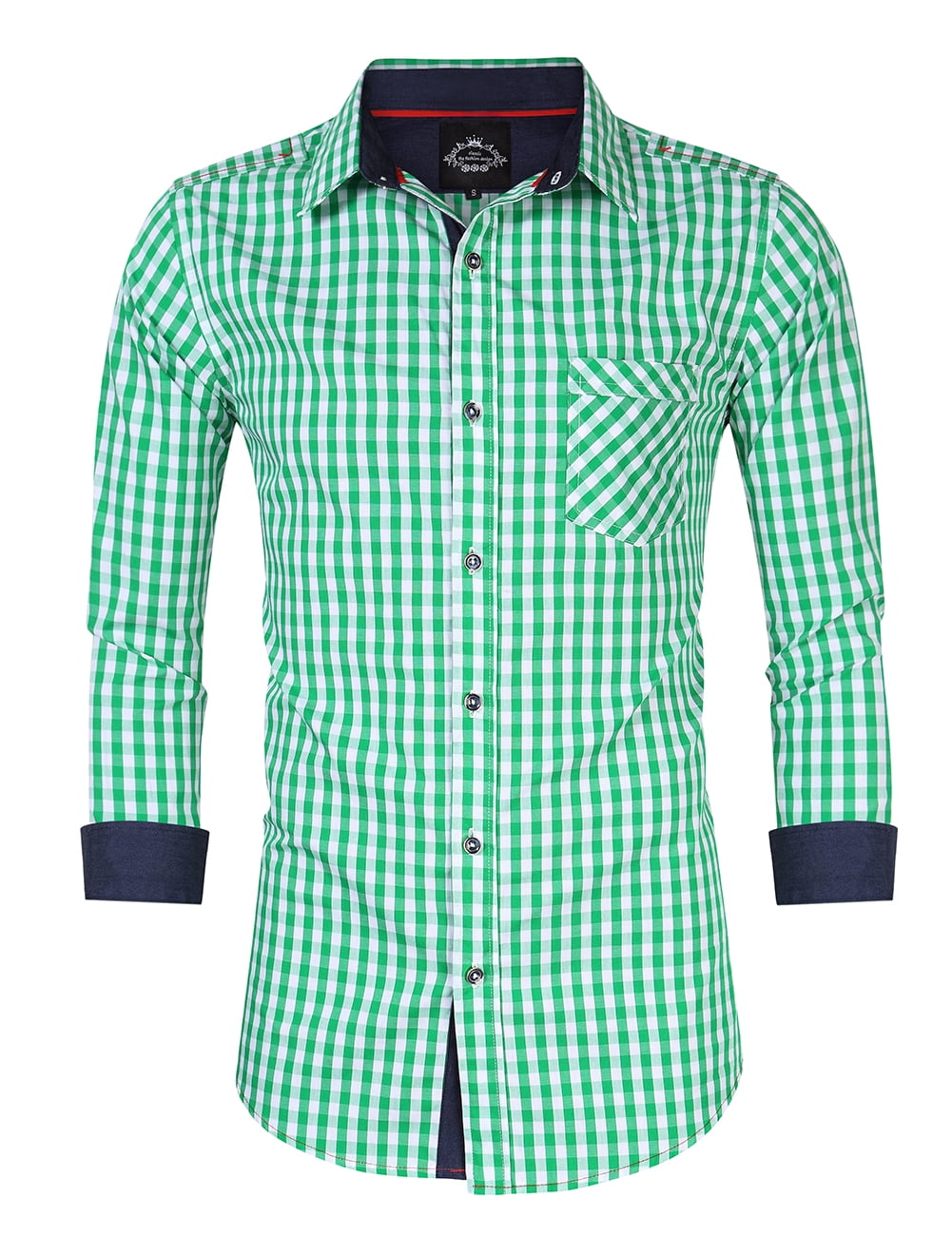 Men Shirt Long Sleeve Green Apple Oktoberfest Costume Checkered Bavarian Outfit 