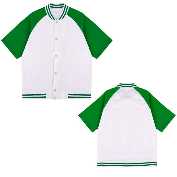 Miutii Men's Varsity Baseball Jacket Short Sleeve Casual Jacket Lightweight Press Bomber Jacket White&Green 3XL