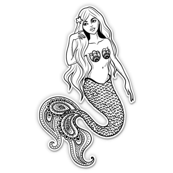 Beautiful Mermaid Nautical Sailing Ocean - 3" Vinyl Sticker - For Car Laptop Water Bottle Phone - Waterproof Decal