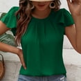 thumbnail image 3 of Popvcly Women's Summer Dressy Chiffon Blouses Crew Neck Short Sleeve Tunic Tops for Leggings Casual T-Shirts Green S-2XL, 3 of 8