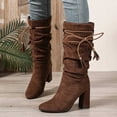 thumbnail image 5 of Bnwani Women Boots Winter Fashion Pointed Toe High-Heel Thick Chunky High Mid-Calf Knee-High Strap Casual Solid Boot Brown Size 8.5, 5 of 6
