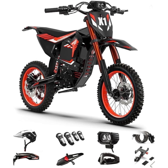 Qronge X1 Spark Electric Dirt Bike for Adults 4500W Peak, 60Miles Range & 50 mph, 60V 28.8AH Battery, Dual Hydraulic Brakes, Full Suspension, 14"/12" E-Dirt Bike with Accessory Pack, UL2849 by SGS