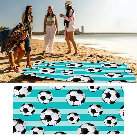 LACKUST Soccer Pattern Beach Towel - Quick-Dry Striped Design for Sports Fans, Standard Size