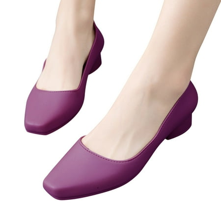 Oyedens Dress Shoes for Women Ladies Classic Square Toe Low Heels Office Work Slip on Pump Shoes