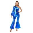 thumbnail image 5 of TiaoBug Women’s Flared Jumpsuits Pants Bell-Bottom Retro Shiny Metallic Rompers Disco Dancewear Royal Blue XL, 5 of 7