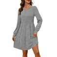 thumbnail image 3 of Ygbgbb Women's Long Sleeve Midi Dress Solid Casual Crew Neck A Line Dresess with Pockets All Season Wear 2026 Fashion Outfits Gray L, 3 of 7