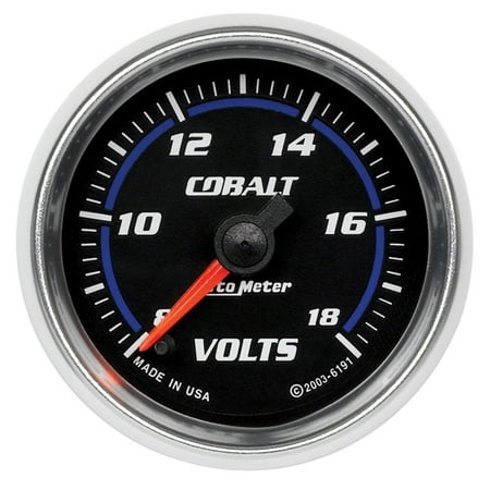 AutoMeter 6191 Cobalt Electric Voltmeter Gauge; 2-1/16 in.; Black Dial Face; Fluorescent Red Pointer; Blue LED Lighting; Electric Digital Stepper Motor; 8-18V;