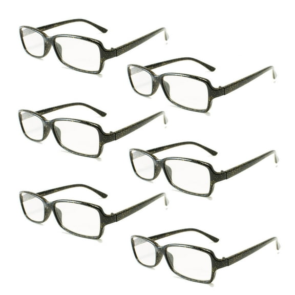 6 PairsNewbee Fashion - "Gio" Slim Squared Glitter Finish Comfortable Reading Glasses for Men and Women,  1.50