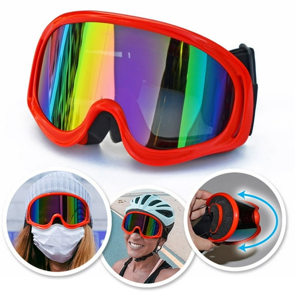 SUNNYOUTDOOR Ski Goggles UV400 Anti-fog Sunglasses Skiing Men Women Bike Sport VIrus Wind Dus (Red)