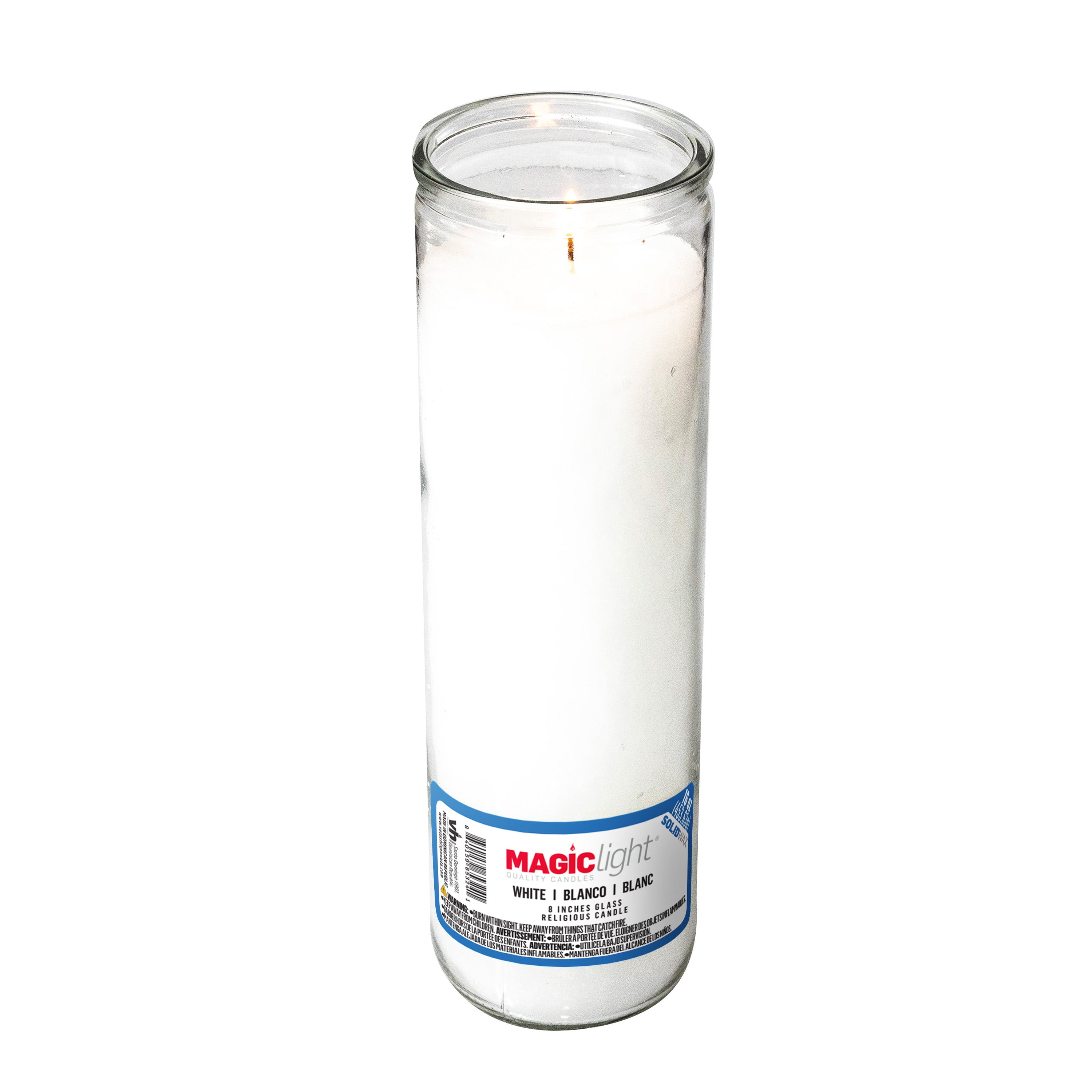 MagicLight Religious Candles 16 oz - Clear Glass Jar, Unscented White Wax