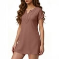 thumbnail image 4 of Uootdi Womens Short Sleeve V Neck Waffle Knit Dresses Embroidery Trim Casual Shift Dresses Solid Color Mini Dresses Gift, 4 of 5