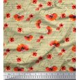 thumbnail image 1 of Soimoi Beige Crepe Silk Fabric Text & Poppy Floral Print Fabric by Yard 42 Inch Wide, 1 of 3