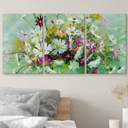 wall26 Canvas Print Wall Art Set Watercolor Dandelions, Tulips & Daisies Nature Floral Illustrations Realism Rustic Scenic Colorful Wilderness for Living Room, Bedroom, Office - 16x24