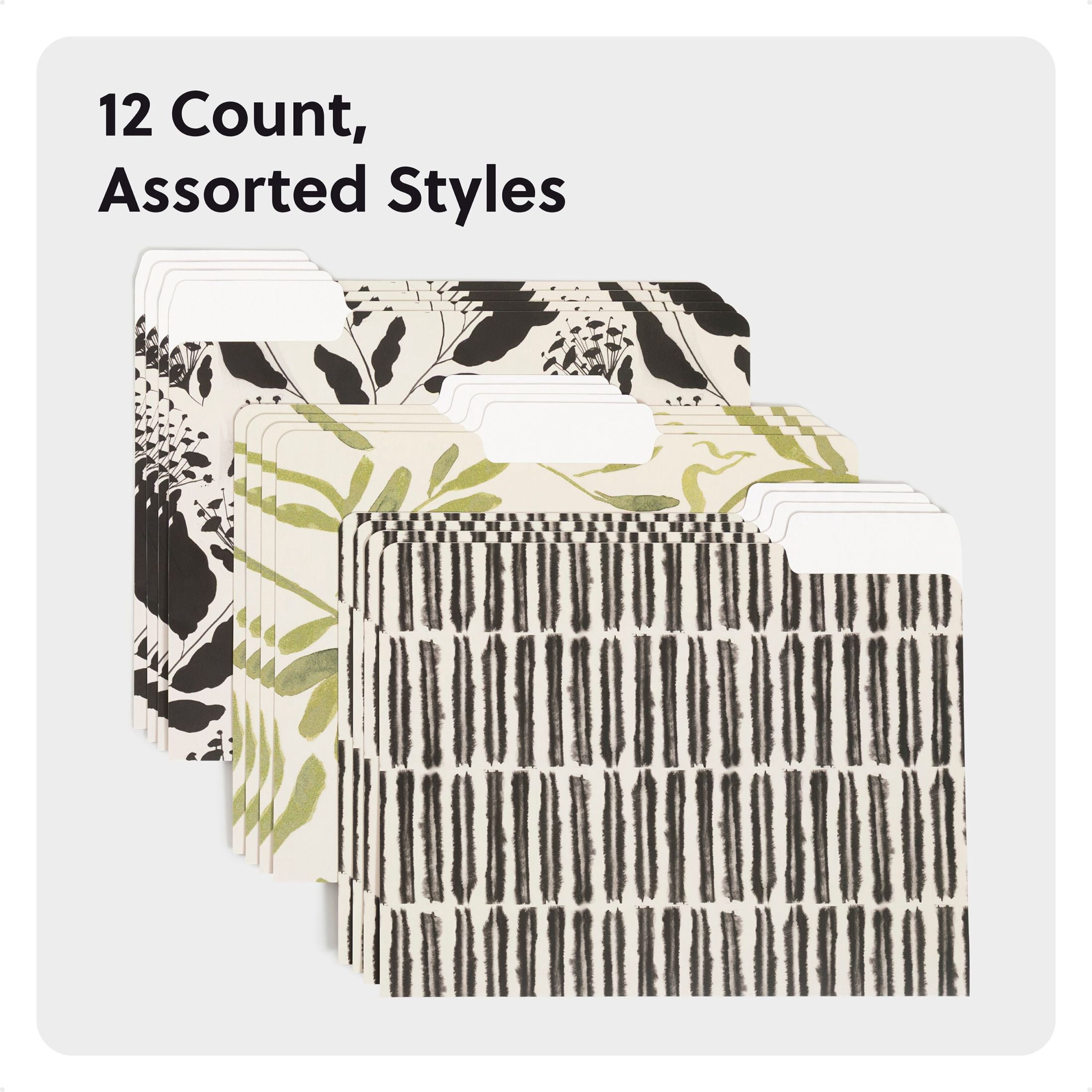 U Brands Fashion File Folders, Set of 12, Refined Roots, 1/3-Cut Tabs, Letter Size