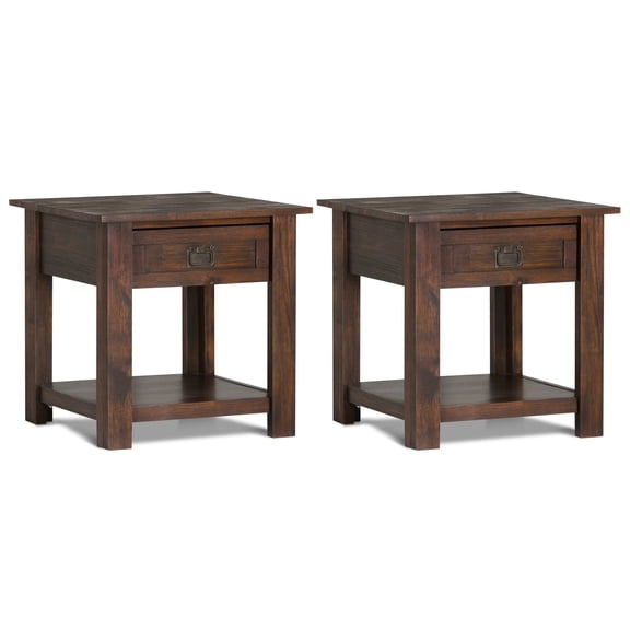 Simpli Home Monroe 22 inch Solid Acacia Rustic End Table in Distressed Charcoal Brown (Set of 2)