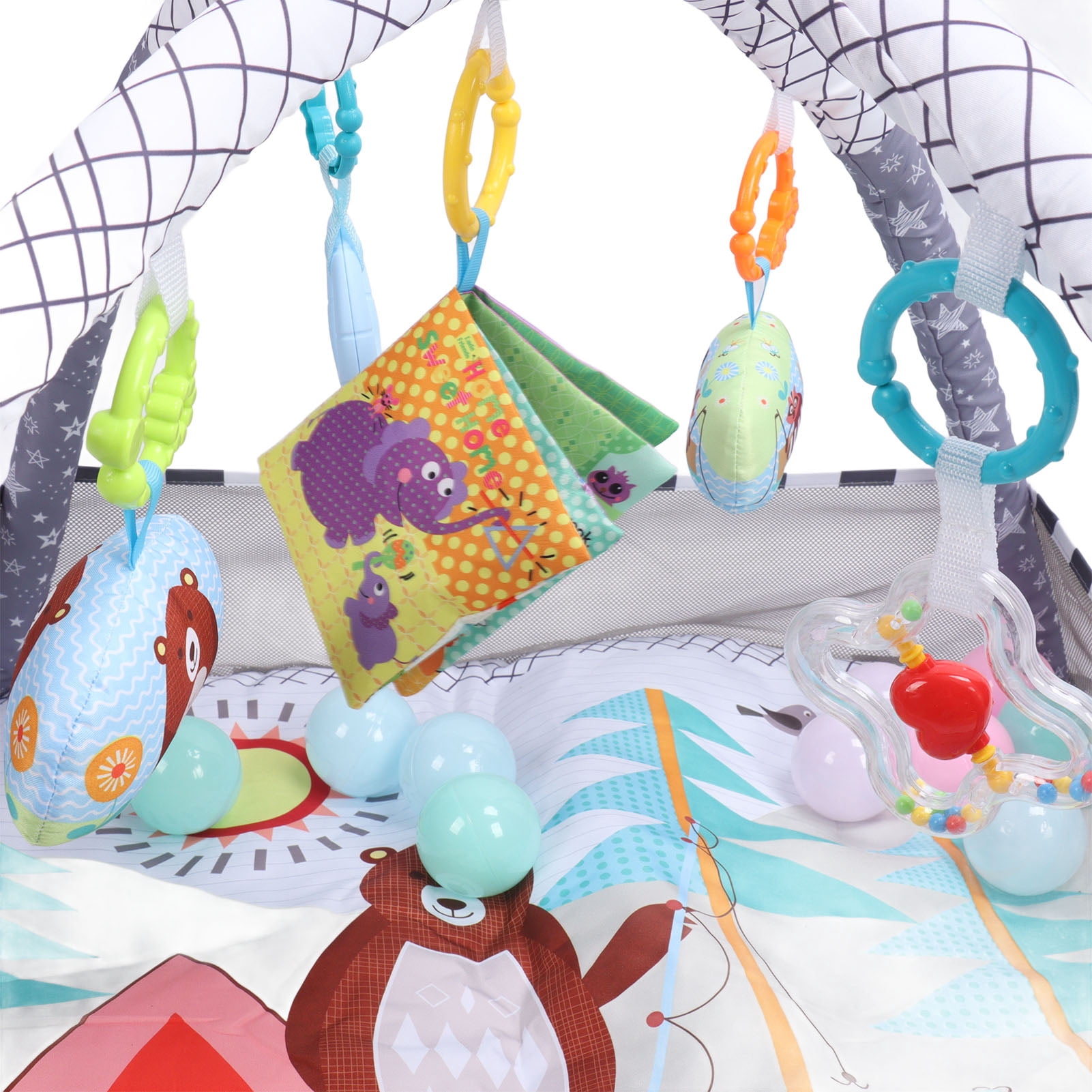 Suodoka Baby Play Mat Gym and Activity Center with Fence, Early Educational Toddler Play Yard, Infant Crawling Mat with Rattle and Toys for Home, Easy to Assemble [cite: 8]