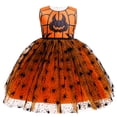 thumbnail image 6 of xaweyi Girls Halloween Pumpkin Witch Tutu Costume Sleeveless Spider Print Mesh Dress with Witch Hat Headband, 6 of 9