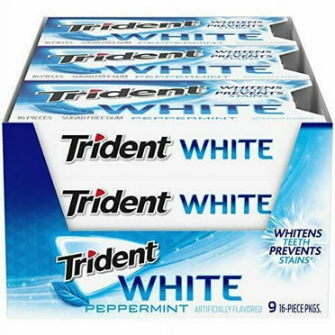 Trident White Peppermint Sugar Free Gum, 9 Packs of 16 Pieces (144 Total Pieces)