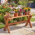 thumbnail image 4 of 36 Inch Outdoor Solid Wood Bench, Backless Patio Dining Bench with Teak Oil Finish, Slatted Seat, X-Shaped Legs, 660 lb Capacity for Garden Porch Entryway Backyard Set of 1, 4 of 11