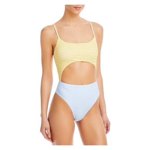 Aqua Swim Womens Checkered Cut-Out One-Piece Swimsuit