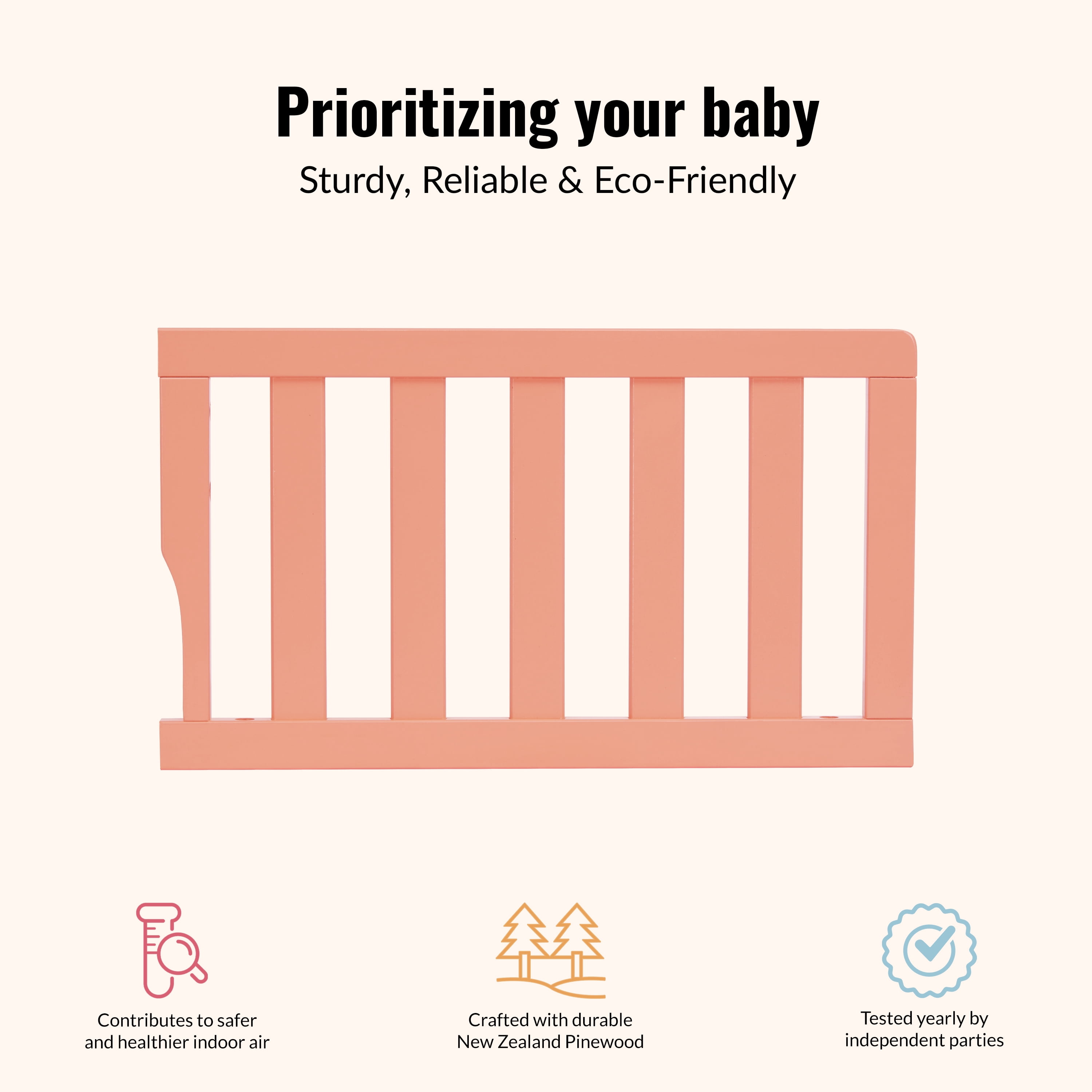 Dream On Me Convertible Crib Toddler Guard Rail in Fusion Coral, Converts Cribs to Toddler Beds