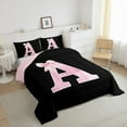 thumbnail image 3 of Manfei Monogrammed Girl Full Size Comforter Sets, Personalized Initial A Bedding Comforter Set, Princess Bow Knot Bedding Sets, Black Pink Bedroom Decor, Reversible 3pcs, 3 of 8