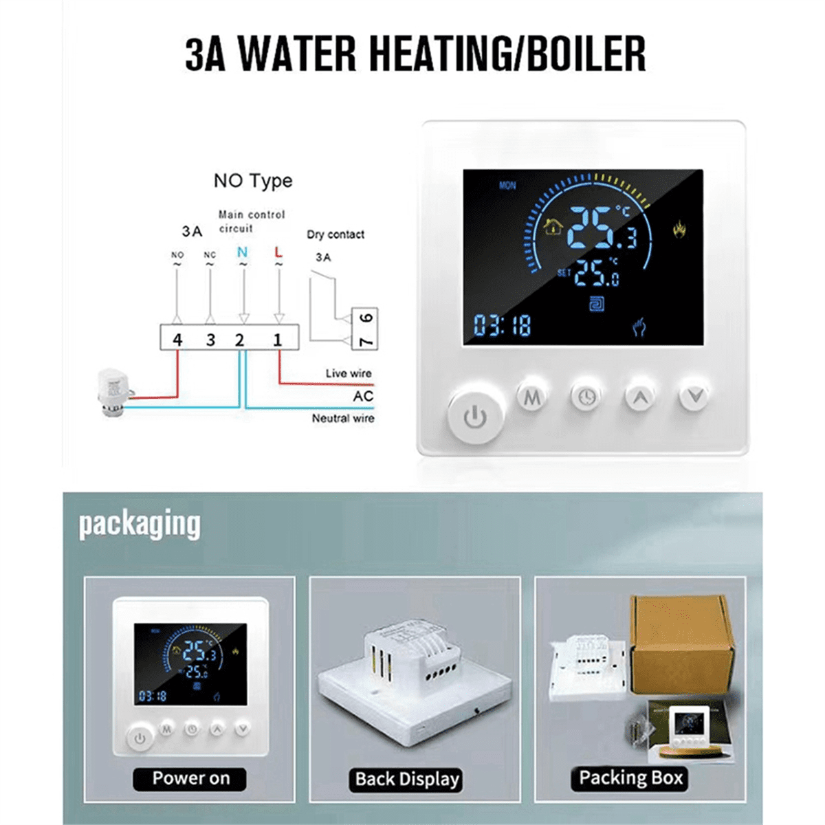 TUYA Thermostat Temperature Controller Water Electric Floor Heating TRV 3A Digital LCD Display Wall Mounted