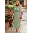 thumbnail image 4 of Vestido PRETTYGARDEN Midi Plisado Manga Larga Cuello en V Verde S, 4 of 8