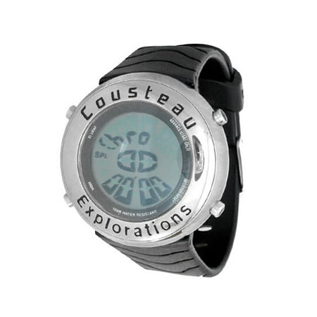 Cousteau Exploration Men's Digital Black Rubber Strap Watch