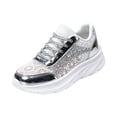 thumbnail image 3 of Willtoo Women Breathable Lace Mesh Lace Up Platform Sneakers Low Top Platform Heel Casual Shoes Lightweight Non Slip Round Toe Glitter Fashion Footwear, 3 of 6