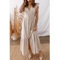 thumbnail image 5 of Women's Khaki Stripe Flutter Sleeve Maxi Dress – Casual V Neck for Summer Vacations, XL, 5 of 7