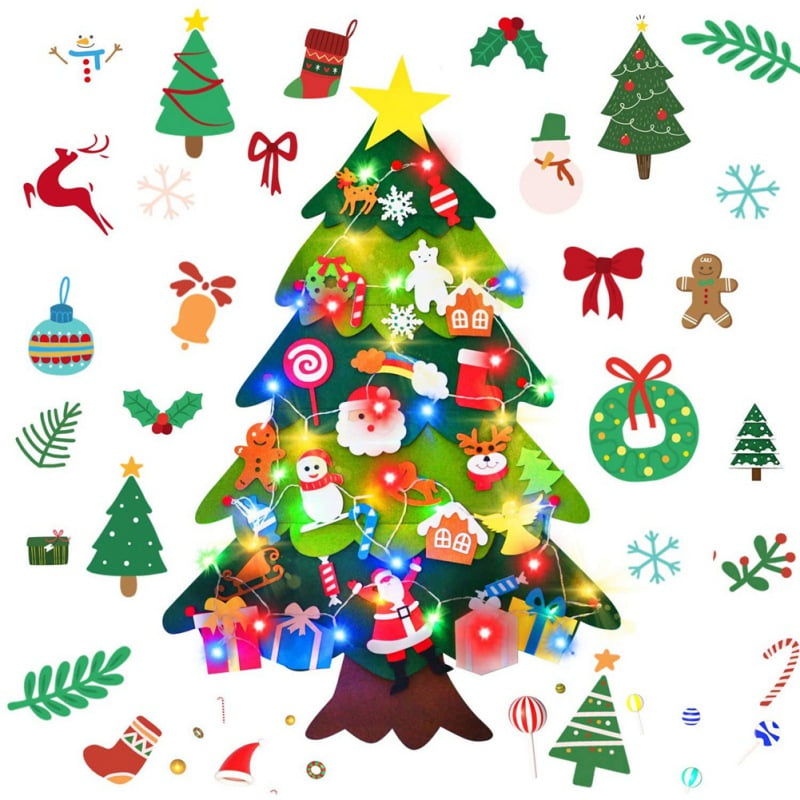 Details about   Wall Hanging Felt Christmas Tree DIY with Ornaments String Light for Kids Gift 