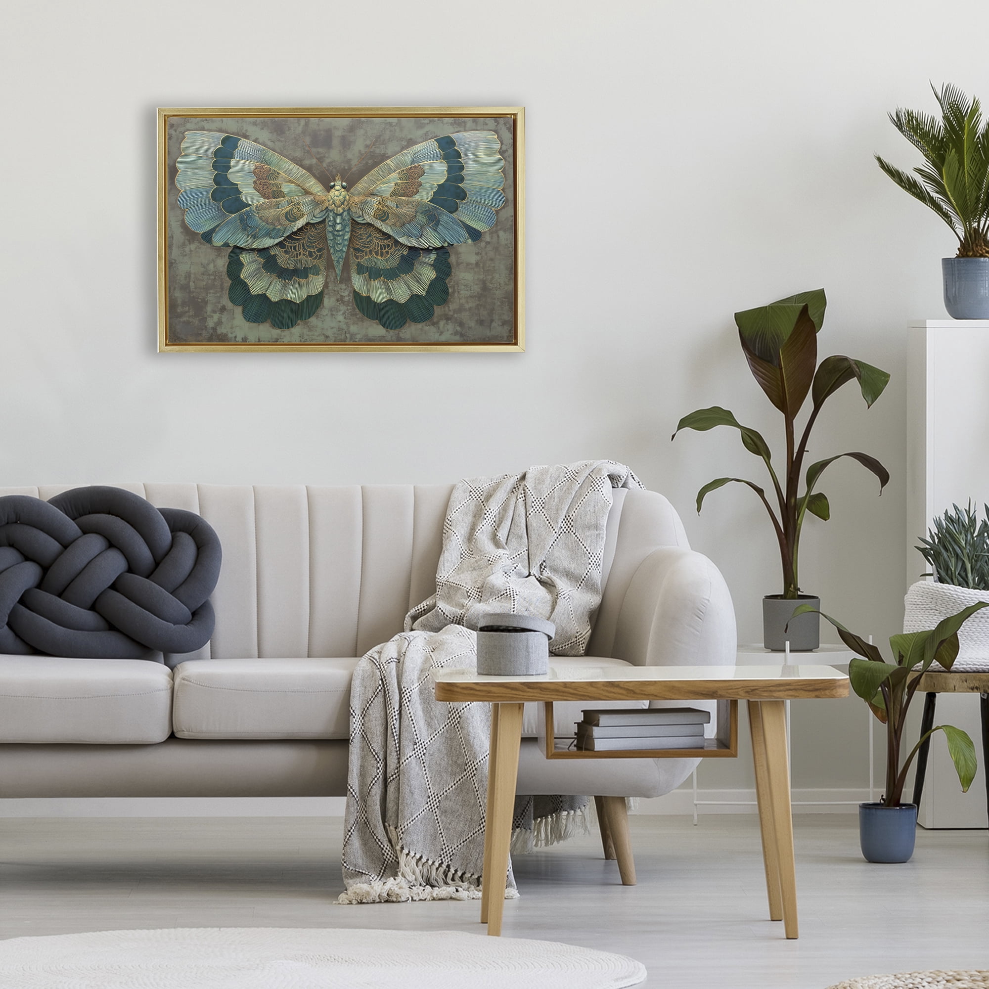 Stupell Industries Golden Jewel Butterfly Gold Framed Floater Canvas Wall Art, design by Petal Prints Design