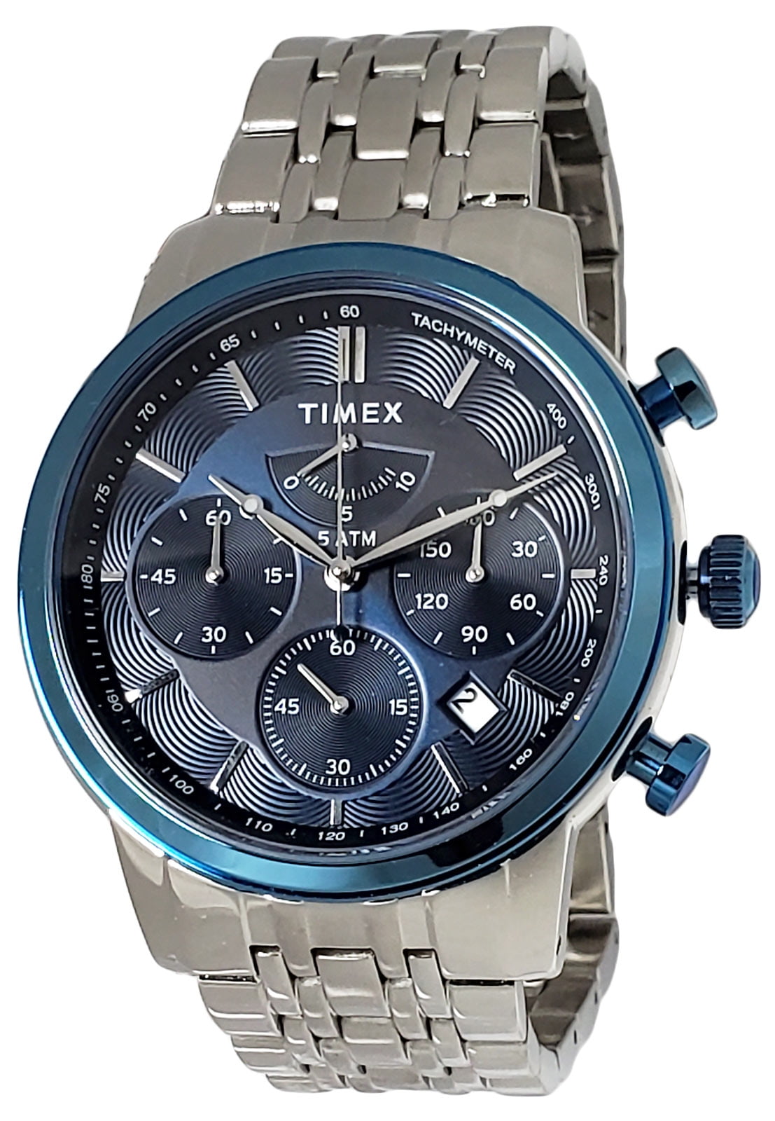 Timex Men's Blue Analog Chronograph Watch Stainless Steel Bracelet TW2T23500