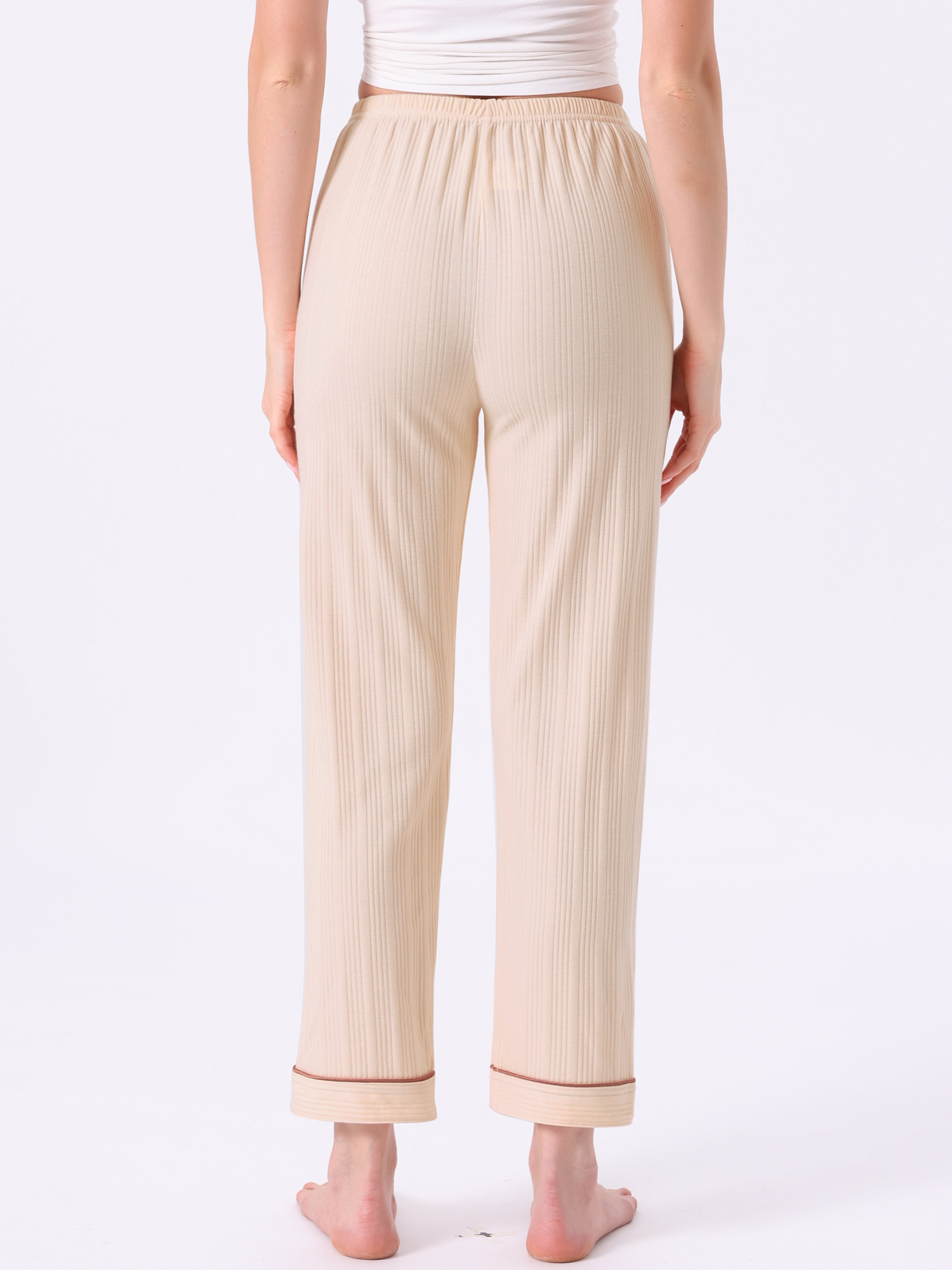 DARING DIVA Women's Cotton Knit Ribbed Elastic Waist Loungewear XS Beige