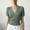 Green, variant on Womens V Neck Wrap Top Double Breasted Button Waist Slim Fit Short Sleeve Shirt Summer Casual Ribbed Blouse