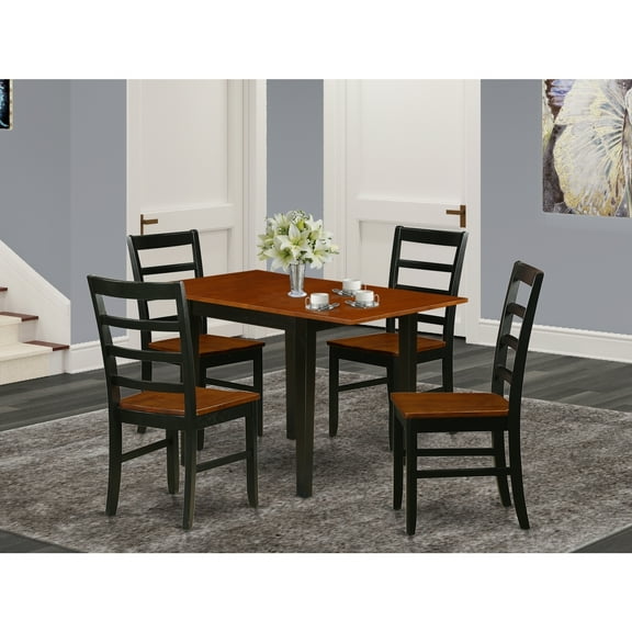Asian Kitchen Table Set 5-Piece - Dining Room Table & Chairs - Black Cherry Finish - Hardwood Seats