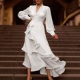 thumbnail image 4 of Sundresses for Women Casual Summer - Womens Summer Casual Boho Wrap V Neck Long Sleeve Evening Dress Cocktail Party Maxi Wedding Dresses Tiered with Belt, 4 of 8