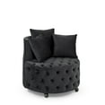 thumbnail image 5 of Swivel Barrel Chair ,Elegant Accent Chair with Button Tufted Design and Movable Wheels,3 Pillows, barrel chair for Living Rooms & Bedrooms,Black, 5 of 7