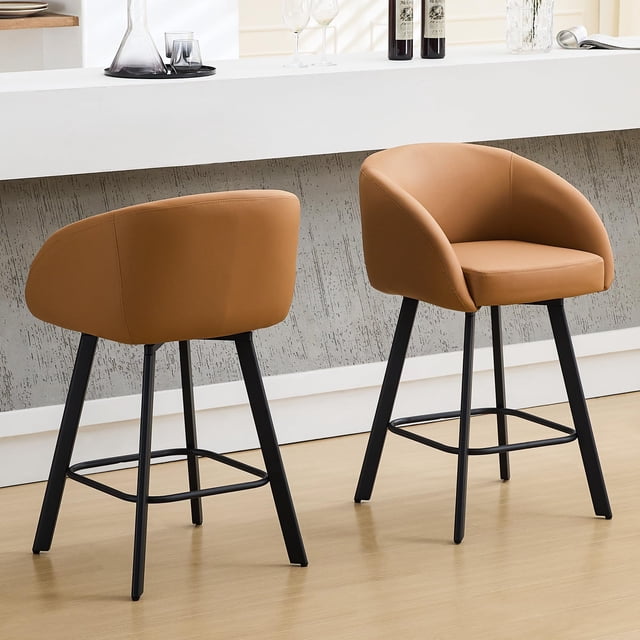Taburetes de bar FIRAVOE de 26 cm de altura giratoria con respaldo, 2 unidades