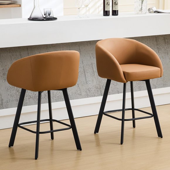 Taburetes de bar FIRAVOE de 26 cm de altura giratoria con respaldo, 2 unidades