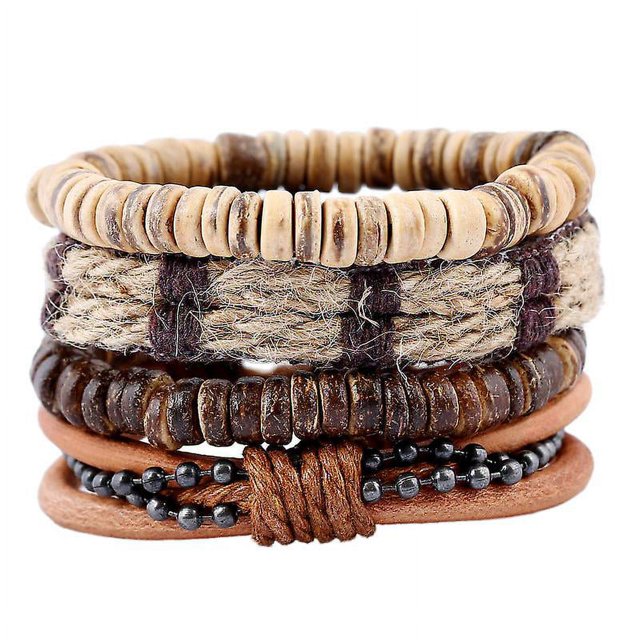 Conjunto de pulsera simple Retro, pulsera de cuero trenzada DIY, pulsera de cáscara de coco, pulsera de cuero de cuerda de cáñamo para hombres brillar Electrónica